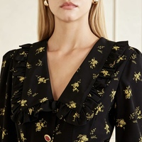 Robe midi trapèze vintage à imprimé floral pour femme, col en V avec plis et boutons en dentelle, idéale pour le printemps/automne, tenue décontractée et de soirée, personnalisable OEM