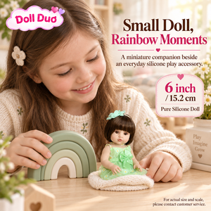 Poupée Duo personnalisée de 6 pouces, poupée reborn en silicone pleine longueur, cheveux courts avec nœud menthe, cadeau de Noël personnalisé pour enfants - Product Image 2