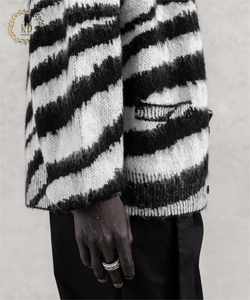 KD maglieria produttore personalizzato uomo Zebra Print Distressed Mohair maglione uomo oversize a righe invecchiato <span class=keywords><strong>Cardigan</strong></span> in maglia - Product Image 5