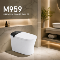 WC intelligent M959 en céramique allongé avec siège chauffant, séchage à l'air, fonction lavage féminin, design moderne, télécommande, à poser au sol