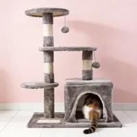 Pohon Kucing dengan Kandang Bulu, Tempat Bertengger, dan Mainan Interaktif
