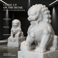 Paire de statues de chiens chinois sculptées à la main en marbre blanc naturel, sculpture de lion gardien pour portail