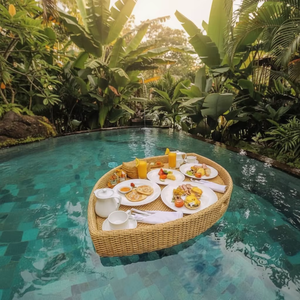 Plateau de rangement flottant en rotin imperméable pour brunch au bord de la <span class=keywords><strong>piscine</strong></span>, vaisselle d'extérieur écologique pour villa, hôtel, complexe hôtelier - Product Image 4