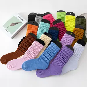 Fashion Bubble Pure Colored Women Design Thick Cotton Long Slim Leg Socks Keeps Warm Leg Slouch Socks for Boots