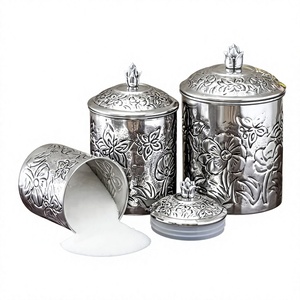Bote de almacenamiento de verduras de cocina de metal de gran capacidad para harina/Azúcar/frijoles Juego de 3 diseño Floral en relieve diseño hecho a mano - Product Image 1