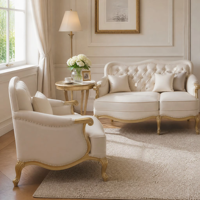 Ensemble de meubles de salon 5 pièces, canapé capitonné crème, pieds dorés, tissu, avec table basse pour la maison