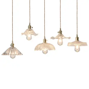 Nordique fait à la main milieu du siècle moderne suspension Vintage E27 en laiton suspension verre Hibiscus fleur suspension lumière