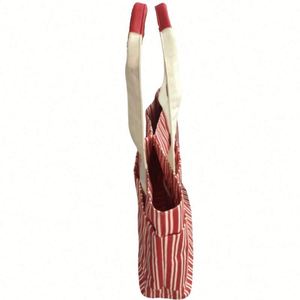 Striped <b>Large</b> Capacity Women Custom Shoulder Customized Logo Cotton Vintage Canvas Stripe Tote Bag - Product Image 5