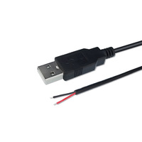 Câble USB femelle vers USB à 2 fils à extrémité ouverte avec charge rapide 3A, conducteurs en cuivre pur, gaine en PVC, blindage en feuille