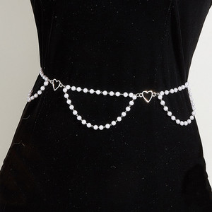 Chaîne de taille en perles d'imitation style européen et américain, chaîne de corps tendance pour femme, ornement décoratif en métal pour soirée - Product Image 1