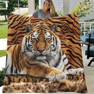 Orange Tiger Realistic Black Stripes Flannel <b>Blanket</b> Throw <b>Blanket</b> Nap <b>Blanket</b> Fade Resistant Lightweight Custom Print OEM ODM - Product Image 3