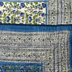 Premium Quality Pure Organic Cotton Voile <b>Bedding</b> Set HandmadeQuilt Reversible Razai HandBlock Printed Patchwork Warm HomeQuilt - Product Image 1