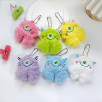 Llavero de peluche Kawaii Monstruo de un ojo, Colgante de alienígena de piel sintética peluda y adorable, Adorno de peluche suave para bolso, 6 colores, Venta al por mayor