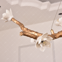 Lustre moderne de luxe en laiton avec pampilles en forme de branche, suspension nordique en céramique à motif floral pour salon, salle à manger, chambre, îlot de cuisine, décoration