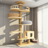 HIPET Arbre à chat en bois pour plancher et plafond, avec plateforme de saut, meuble, condo et maison pour animaux, tour à 4 niveaux réglable pour chats