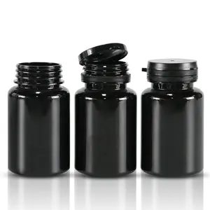 Black PET Plastic Bottle Black Pill Capsule Bottle Tablet Container With Flip Top Cap Plastic Tear Band Pull-Ring Tear Off Cap