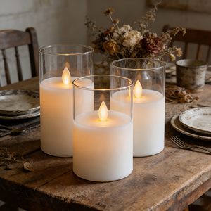 Ensemble de 3 bougies <span class=keywords><strong>LED</strong></span> électriques sans <span class=keywords><strong>flamme</strong></span> scintillantes en verre blanc pour la décoration de la maison, effet de <span class=keywords><strong>flamme</strong></span> réelle 3D - Product Image 3