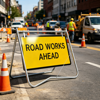 Panneau de signalisation routière temporaire en acier portable pour le contrôle du trafic, fabriqué en Australie, avec support pivotant et cadre métallique