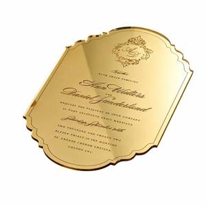 Tarjeta de Invitación de Boda de Acrílico Espejo Dorado, Impresión UV Personalizada, Corte Láser, 127x178x1.35mm, Fábrica OEM - Product Image 1