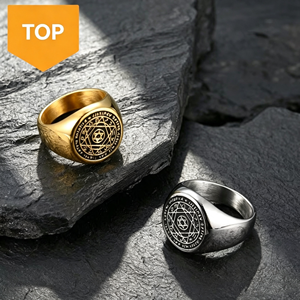 Vintage <b>Men</b> Jewelry Star of David Seven Archangels Talisman Protection Amulet Solomon Seal <b>Ring</b> Religious Spiritual Accessory - Product Image 1