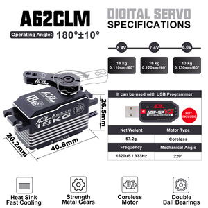 Nouveau moteur AGFRC A62CLM 57g 8.4V 18KG à couple élevé 0.074s, engrenage métallique, profil bas, programmable, numérique, 25T, sans noyau, pour voiture RC et robot - Product Image 6