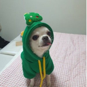Sudadera con capucha para perros y gatos, estilo árbol verde de Papá Noel, poliéster rojo y verde, ropa de invierno bonita con capucha para perros medianos - Product Image 5