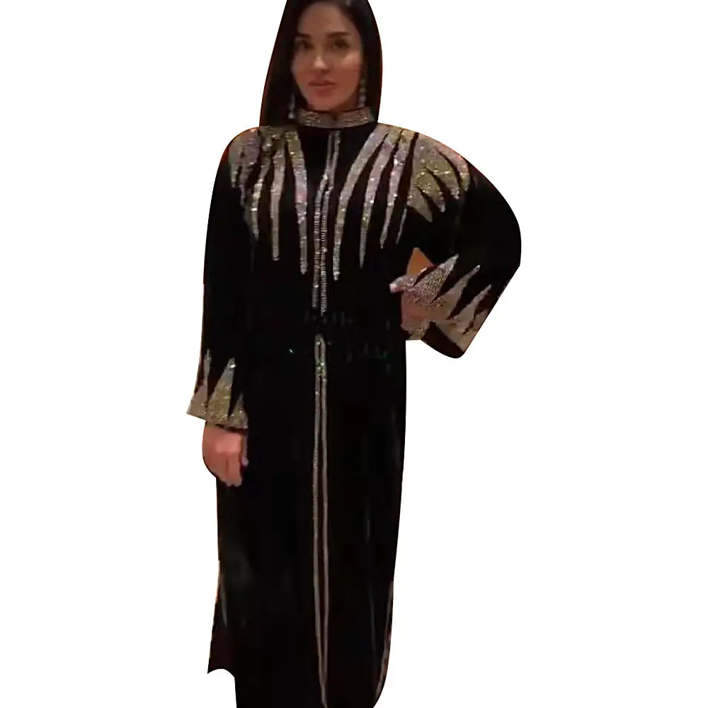 Kebaya Kimono Kaftan Muslim Wanita, Dress Jubah Abaya Bordir Jala Dubai Terbuka