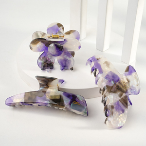 Pince à cheveux en acétate de marbre de qualité supérieure, motif écaille de tortue violette, finition brillante, maintien solide, grande pince française pour coiffure - Product Image 1