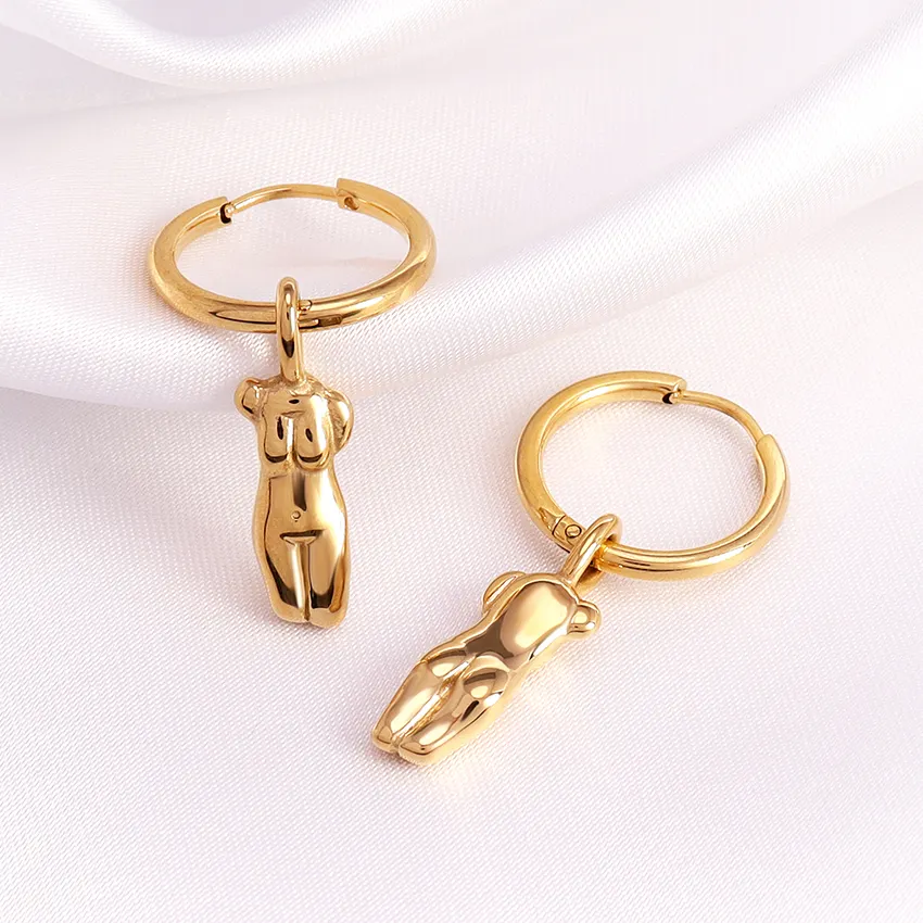 Minos 18k Gold Women Earrings Hoops Stainless Steel Chic Personalized Female Jewelry Drop Hanging Nude Body Earrings