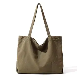 Bolso de mano de gran capacidad personalizado más popular para mujer, bolso de compras de algodón orgánico de marca de peso pesado con logotipo