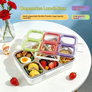 Boîte à lunch isotherme en acier inoxydable 304 de qualité alimentaire à six compartiments avec fourchette et cuillère intégrées pour une organisation optimale et une alimentation sans déversement - Product Image 1