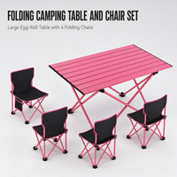 Table de camping pliante moderne en aluminium avec 4 tabourets – Ensemble portable pour pique-niques et fêtes en extérieur