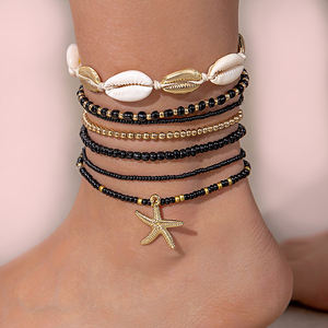 सस्ते बोहेमियन ग्रीष्मकालीन समुद्र तट के एले ब्रेसलेट सेट मिश्र धातु समुद्री शेल स्टारफिश बीज छुट्टियों के लिए फैशन फुट चेन - Product Image 4