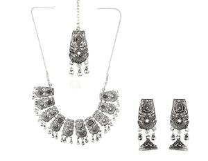 Ensemble de bijoux bien fait à haute brillance avec collier et boucles d'oreilles au look de créateur pour les cadeaux de dames de fournisseur indien - Product Image 3