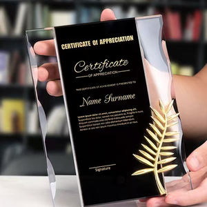 थोक कस्टम ब्लैक एंड ब्लू क्रिस्टल ग्लास फ्रेम पुरस्कार व्यक्तिगत व्यवसाय प्रमाण पत्र पदक प्रमाण पत्र ग्लास ट्रॉफी डिजाइन - Product Image 3