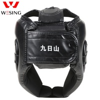 Casque de protection en cuir noir, bleu et rouge WESING pour arts martiaux, casque d'entraînement, protège-tête de boxe