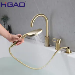 Luxury Brass Cupc Epa Gold Plated 3 Hole Lavatory Sa Side Mounted Bathtub Faucet with Handheld Shower