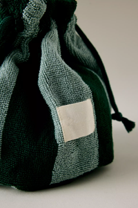 Wholesale Custom Logo Ladies <strong>Drawstring</strong> Cosmetic <strong>Makeup</strong> Pouch Women Terry Cotton Green Stripe Wash <strong>Bag</strong> for Summer - Product Image 4