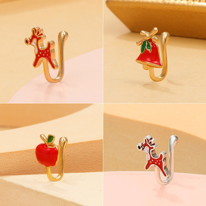 Giáng sinh yếu tố cây chuông hat loạt U hình dạng giả mũi Cuff Clip mũi xuyên cho người phụ nữ cô gái - Product Image 4