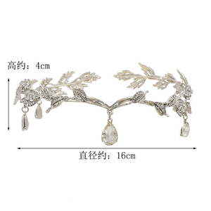 <span class=keywords><strong>Tiara</strong></span> Nuziale Coreana Retrò con Foglie e Strass Neri, Bellissima <span class=keywords><strong>Tiara</strong></span> da Sposa Regina di Alta Qualità con Ciondolo a Sopracciglio - Product Image 6