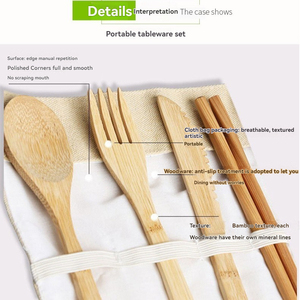 Vente chaude Bambou Vaisselle Ensemble Maison Voyage Couteau Fourchette, Cuillère Ensemble Extérieur Pratique Sac Bambou Vaisselle - Product Image 4