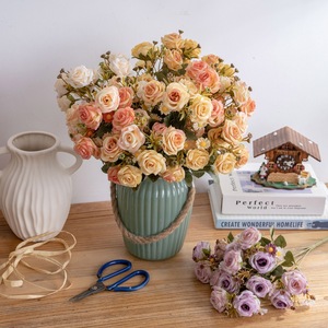 Bouquet de roses artificielles Butterfly Dream Zhuang Zhou, rose champagne, jaune, orange, violet, marron, décoration de mariage et de la maison - Product Image 1