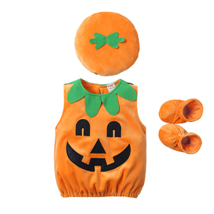 Abbigliamento per neonati a tema zucca per Halloween, vestiti per bambini e bambine, abiti senza maniche per neonati, magliette + cappello abbinato - Product Image 5