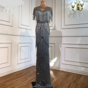 SF2409F 2026 nouvelle vente chaude <span class=keywords><strong>de</strong></span> haute qualité <span class=keywords><strong>de</strong></span> <span class=keywords><strong>luxe</strong></span> gland perle à manches courtes mariage sirène dames <span class=keywords><strong>robe</strong></span> <span class=keywords><strong>de</strong></span> soirée - Product Image 3