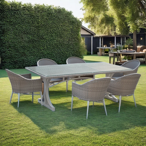 <span class=keywords><strong>Mesa</strong></span> <span class=keywords><strong>y</strong></span> sillas de mimbre de diseño moderno, juego de comedor al por mayor de fábrica con marco de <span class=keywords><strong>aluminio</strong></span> para material de tela de hotel - Product Image 2