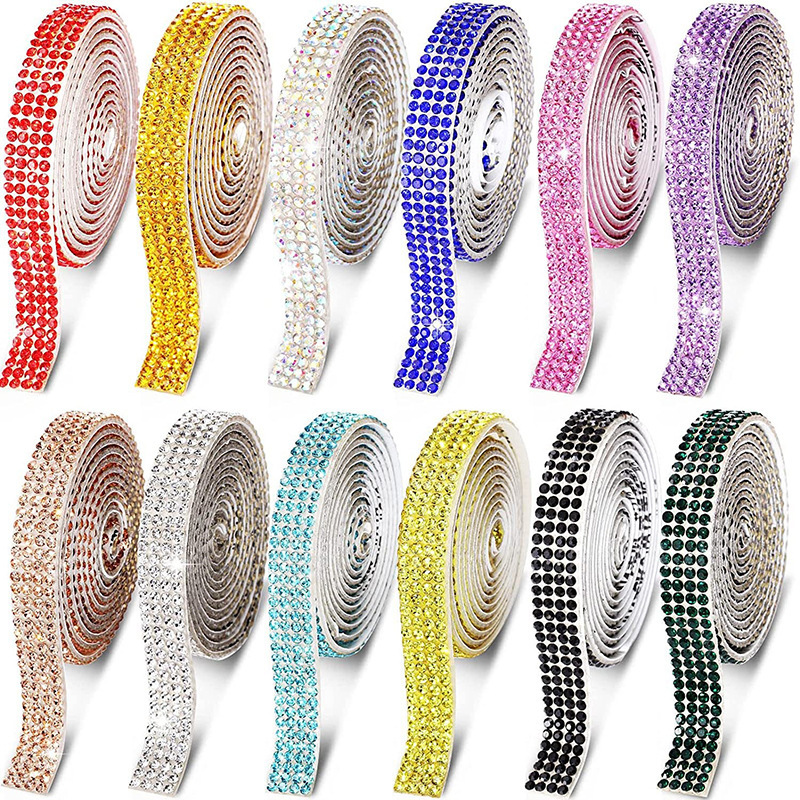 Cinta Diamantes Plata Autoadhesiva | 5 Rollos De Diferentes Anchos | Para Manualidades, Ropa Y Decoración | 1 Yarda Por Rollo