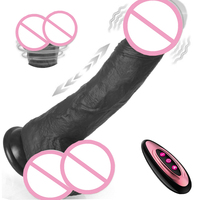 Schwarzer Teleskopischer Realistischer Dildo Vibrator mit Fernbedienung, Stoßfunktion, Heizung, Silikon, Starke Vibration, Erwachsenen-Sexspielzeug für Frauen