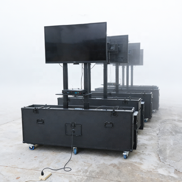 All Black TV Flight Case with Lift Stand Heavy Duty Protective Hard Case for Television Transport