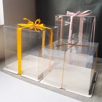 Mini grande boîte à gâteau en acétate avec corde rose ours avec fenêtre transparente carrée en plastique transparent