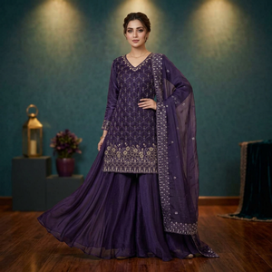 Prix d'usine OEM – Ensemble Sharara violet haut de gamme, prêt-à-porter, style traditionnel indien, Kurti Sharara en gros - Product Image 1